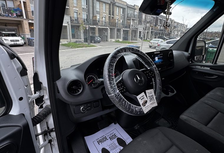 Mercedes-Benz Sprinter van cabin cleaned with a protective wheel cover